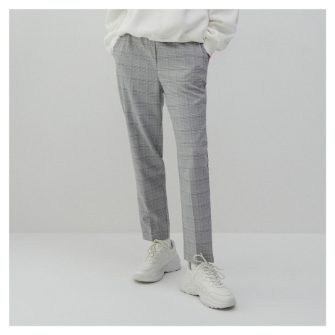 Reserved - Kostkované kalhoty cigaretového střihu - Světle šedá
