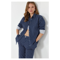 Trendyol Blue Striped Denim Shirt Jacket