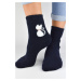 Dámské ponožky Noviti SB034 s kočkou Tmavě modrá