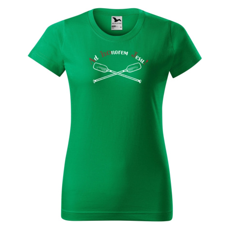 DOBRÝ TRIKO Dámské tričko na vodu s potiskem AHOJ Barva: Středně zelená