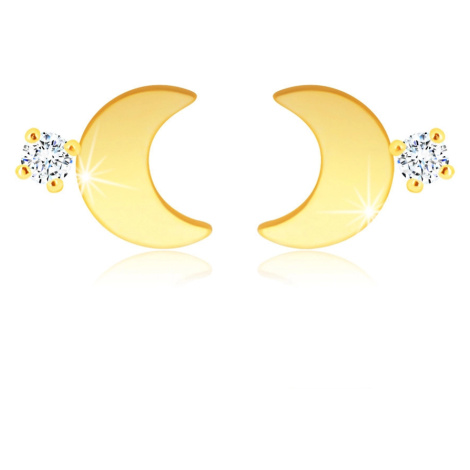 Diamantové náušnice z 9K zlata - lesklý měsíček, blýskavý čirý briliant, puzety Šperky eshop