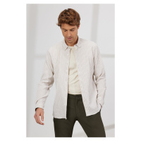 ALTINYILDIZ CLASSICS Men's White Beige Slim Fit Slim Fit Hidden Button Collar Cotton Striped Shi