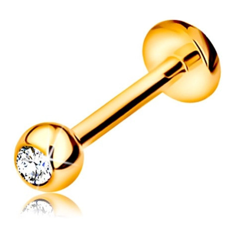 Zlatý 9K piercing do rtu a brady - labret s kuličkou se zirkonem a kolečkem, 8 mm Šperky eshop