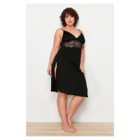 Trendyol Curve Black Lace and Slit Detailed Knitted Nightgown