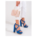 Luxusní dámské modré sandály na jehlovém podpatku