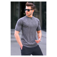 Madmext Anthracite Diamond Pattern Knitwear Short Sleeve T-Shirt 6354