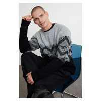 Trendyol Black Regular Crew Neck Ethnic Knitwear Sweater