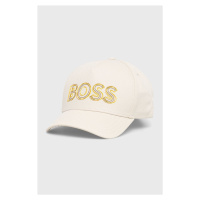Bavlněná čepice BOSS Boss Athleisure béžová barva, s potiskem