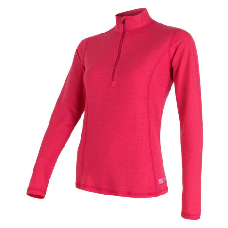 Sensor Merino Double face dámské tričko s dlouhým rukávem, krátký zip Magenta (růžová)