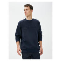 Koton Embroidered Motto Sweater Embossed Textured Crew Neck