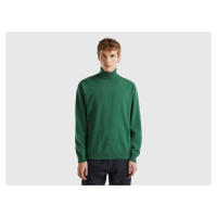 Benetton, Marl Green Turtleneck In Pure Merino Wool