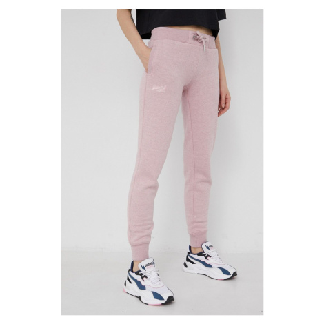 Kalhoty Superdry dámské, růžová barva, melanžové
