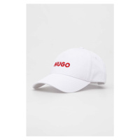 Bavlněná baseballová čepice HUGO bílá barva, s aplikací, 50496033