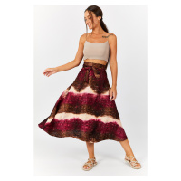 armonika Women's Plum Batik Patterned Sequin Tie Waist Skirt