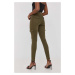 Tvarované kalhoty Spanx Stretch Twill Ankle Cargo zelená barva, high waist