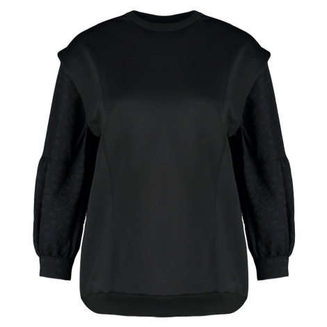 Trendyol Black Lace Embroidery Detailed Diver/Scuba Knitted Sweatshirt