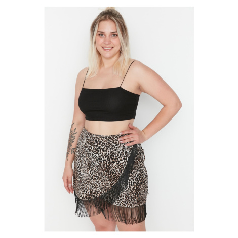 Trendyol Curve Multicolored Leopard Patterned Tasseled Woven Skirt