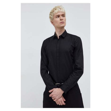 Košile HUGO černá barva, slim, s klasickým límcem, 50508324 Hugo Boss