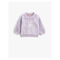 Koton Plush Sweatshirt. Quilted, Shimmering Applique Detail, Long Sleeved Crew Neck.