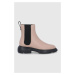Kožené kotníkové boty Emporio Armani dámské, béžová barva, na plochém podpatku