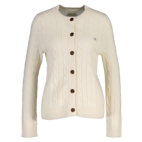 KARDIGÁN GANT LAMBSWOOL CABLE KNIT CARDIGAN CREAM