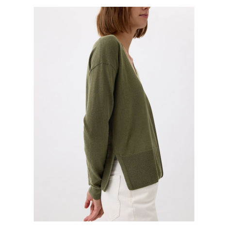 Ženy - Lněný svetr s rozparky Zelená GAP
