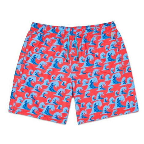 Happy Socks Wave Long Swim Shorts Muži - Šortky Happy Socks - Červená - WVE123-2900-L - Size: