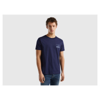 Benetton, Dark Blue T-shirt In Organic Cotton With Logo Print