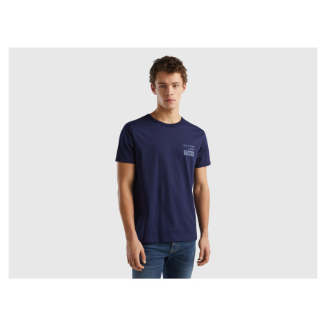 Benetton, Dark Blue T-shirt In Organic Cotton With Logo Print United Colors of Benetton