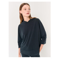 Jimmy Key Black Loose-Fit Three-quarter Sleeve Hooded Knitted Sweatshirt