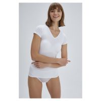 Dagi White V-Neck Combed Cotton Short Sleeve Women's T-shirt
