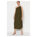 Trendyol Khaki Wide-Cut Midi Weave One-Shoulder Dress