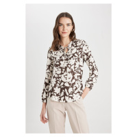 DEFACTO Regular Fit Crew Neck Patterned Long Sleeve Blouse