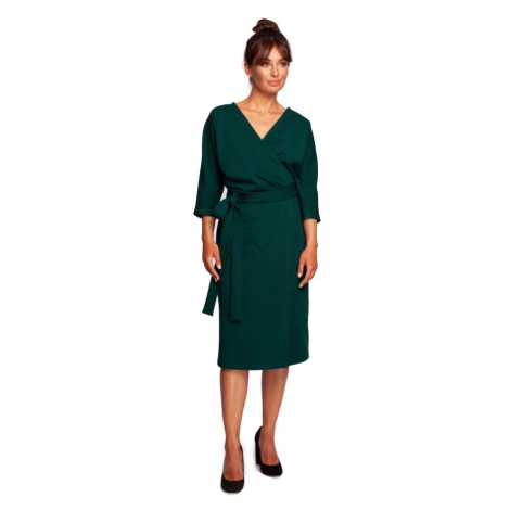 B241 Zavinovací šaty s páskem na zavazování - tmavě zelené BeWear