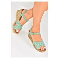 Fox Shoes Green Fabric Wedge Heels Women's Shoes