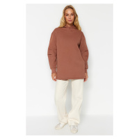Trendyol Camel Hooded Thick Knitted Sweatshirt with Fleece/Charcoon