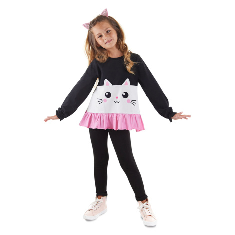 Denokids Frilly White Cat Girl's T-shirt Tights Set