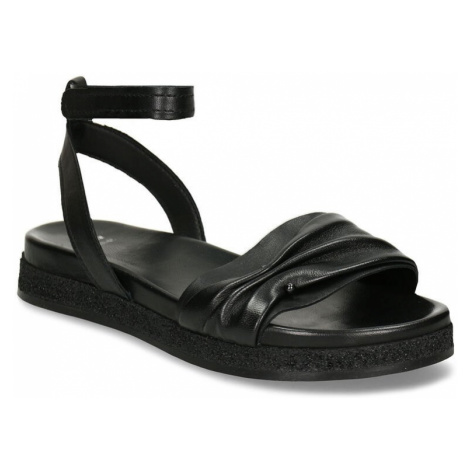 Černé dámské kožené sandály s řasením