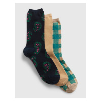 Sada tří párů dámských vzorovaných ponožek v béžové a zelené barvě GAP
