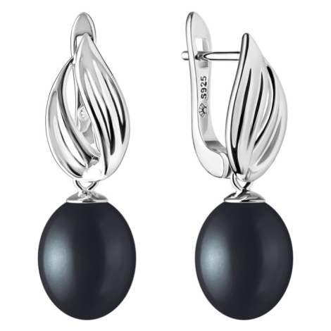Gaura Pearls Stříbrné náušnice s černou řiční perlou Lydia, stříbro 925/1000 SK21218EL/B Černá