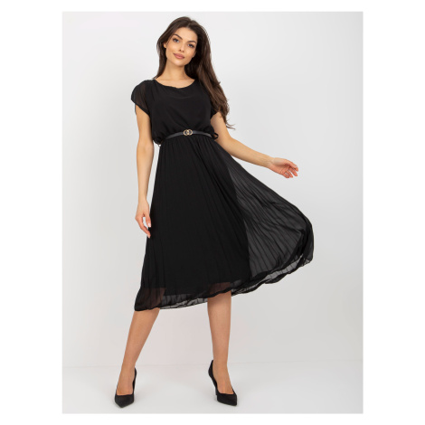 Černé plisované midi šaty -black Černá
