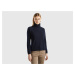 Benetton, Dark Blue Turtleneck Sweater In Cashmere And Wool Blend