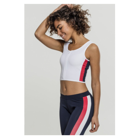 Ladies Side Stripe Cropped Zip Top - white/fire red/navy