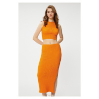 Women Şahika Ercümen X Koton - Slit Midi Textured Skirt 3SAK10374EK