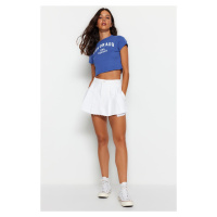 Trendyol White Pleated Normal Waist Denim Short Skirt