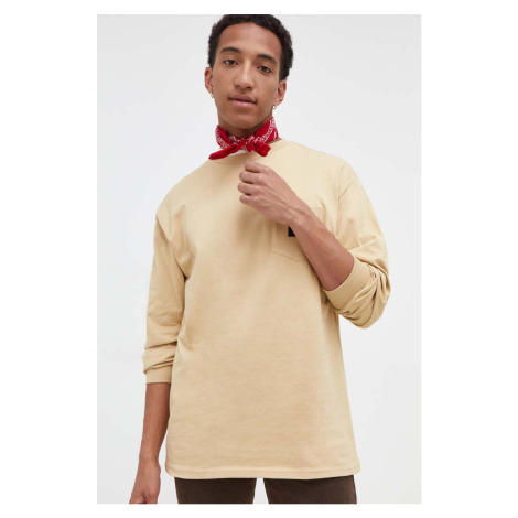 Bavlněné tričko s dlouhým rukávem Vans béžová barva