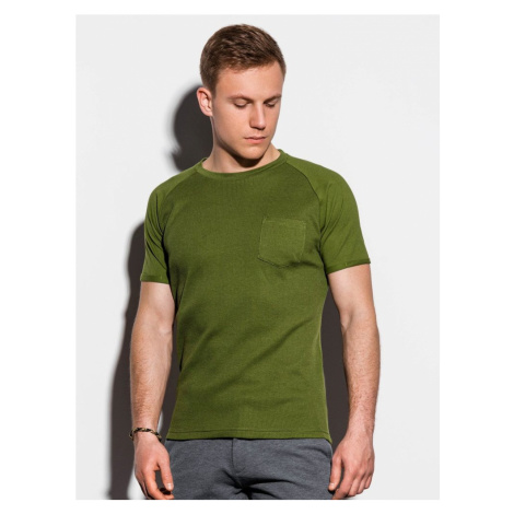 Ombre Clothing Jednoduché tričko v olivové barvě S1182