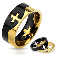 Černozlatý dvoudílný prsten z chirurgické oceli, kříž