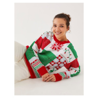 LC Waikiki Women's Christmas Themed Crew Neck Long Sleeve Knitwear Sweater