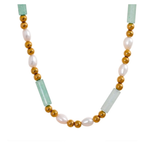 GRACE Jewellery Korálkový náhrdelník pravé perly a avanturín, chirurgická ocel NH-10-1469A Barev GRACE Silver Jewellery